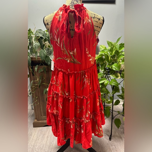 Cece Floral Print Tiered Halter Dress in Fiery Red. NWT. - Picture 5 of 5
